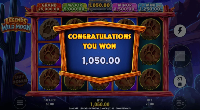 Legends of the Wild Moon - całkowita wygrana w Free Spins